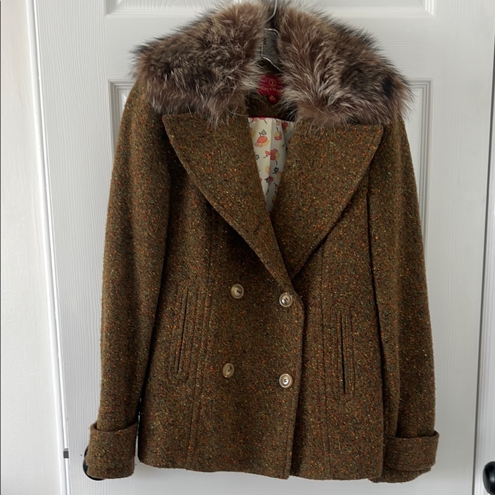 Brown Fur Collar Pea Coat